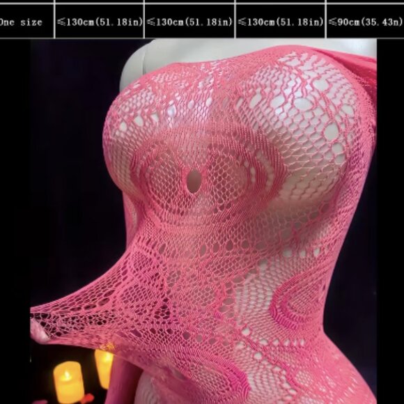 Red Lace Long-Sleeve Fishnet Dress - Picture 3 of 4